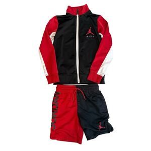 Boys Air Jordan Red/black 4-5 Years Long Set Jacket Shorts